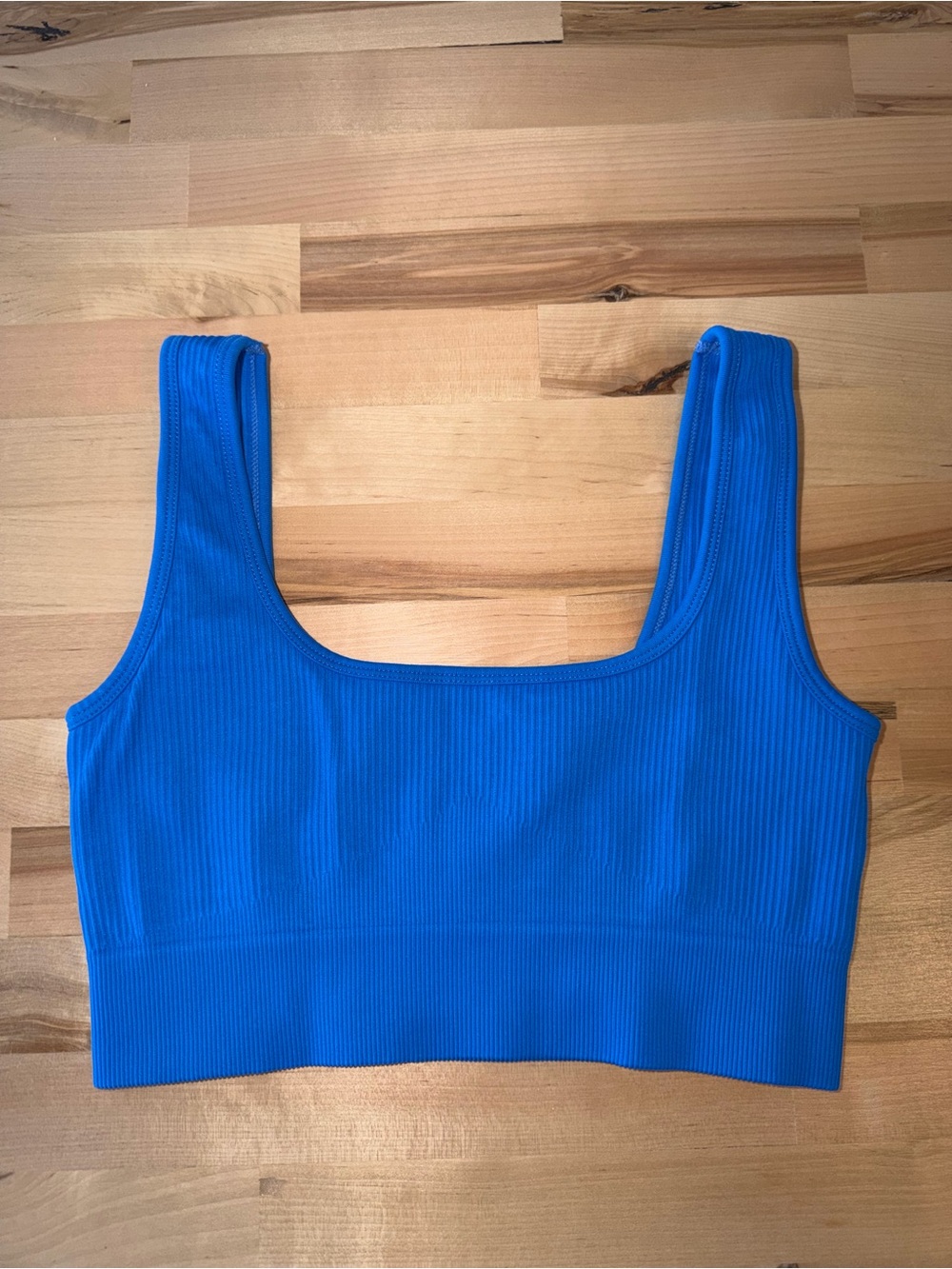 Electric Blue Ribbed Scoop Neck Sports Bra